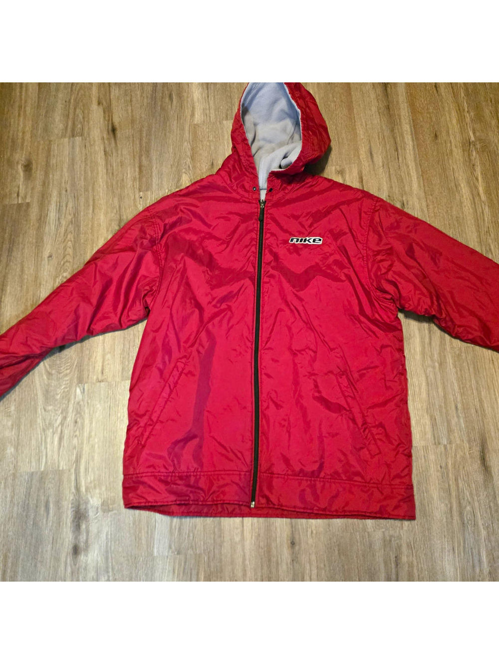 Vintage Y2K Nike Reversible Hooded Jacket Red Gray Fleece Nylon Men's L/XL